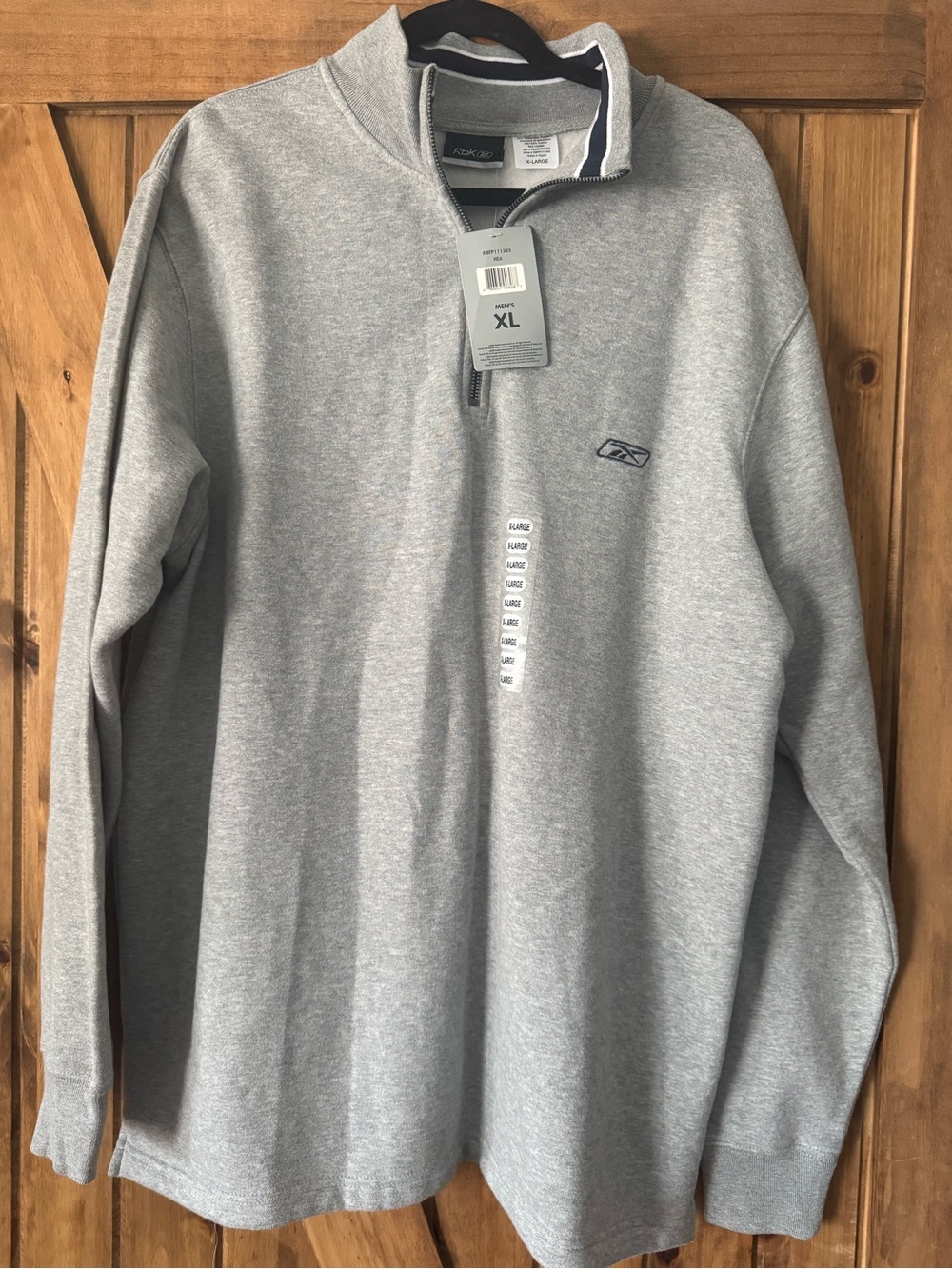 Vintage Reebok Light Gray Quarter-Zip Pullover with Navy Trim